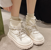 Lässige Schnürstiefel aus Leder mit großem rundem Kopf und Plateau